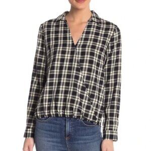 Madewell Black/White Plaid Wrap Front Shirt